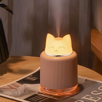 Mini Humidifier-Cute Cat Mist Humidifier for Kids Bedroom, Small Ultrasonic humidifier for Home Car Office with USB 2 LED Colors, Waterless Auto Shutoff, Quiet 300ml