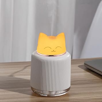 Mini Humidifier-Cute Cat Mist Humidifier for Kids Bedroom, Small Ultrasonic humidifier for Home Car Office with USB 2 LED Colors, Waterless Auto Shutoff, Quiet 300ml