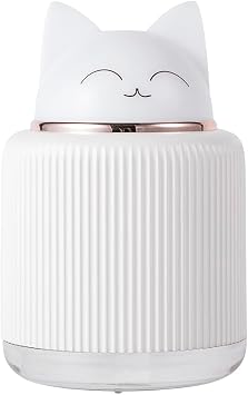 Mini Humidifier-Cute Cat Mist Humidifier for Kids Bedroom, Small Ultrasonic humidifier for Home Car Office with USB 2 LED Colors, Waterless Auto Shutoff, Quiet 300ml