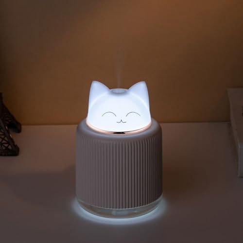Mini Humidifier-Cute Cat Mist Humidifier for Kids Bedroom, Small Ultrasonic humidifier for Home Car Office with USB 2 LED Colors, Waterless Auto Shutoff, Quiet 300ml