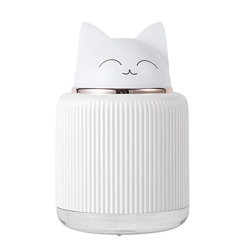 Mini Humidifier-Cute Cat Mist Humidifier for Kids Bedroom, Small Ultrasonic humidifier for Home Car Office with USB 2 LED Colors, Waterless Auto Shutoff, Quiet 300ml